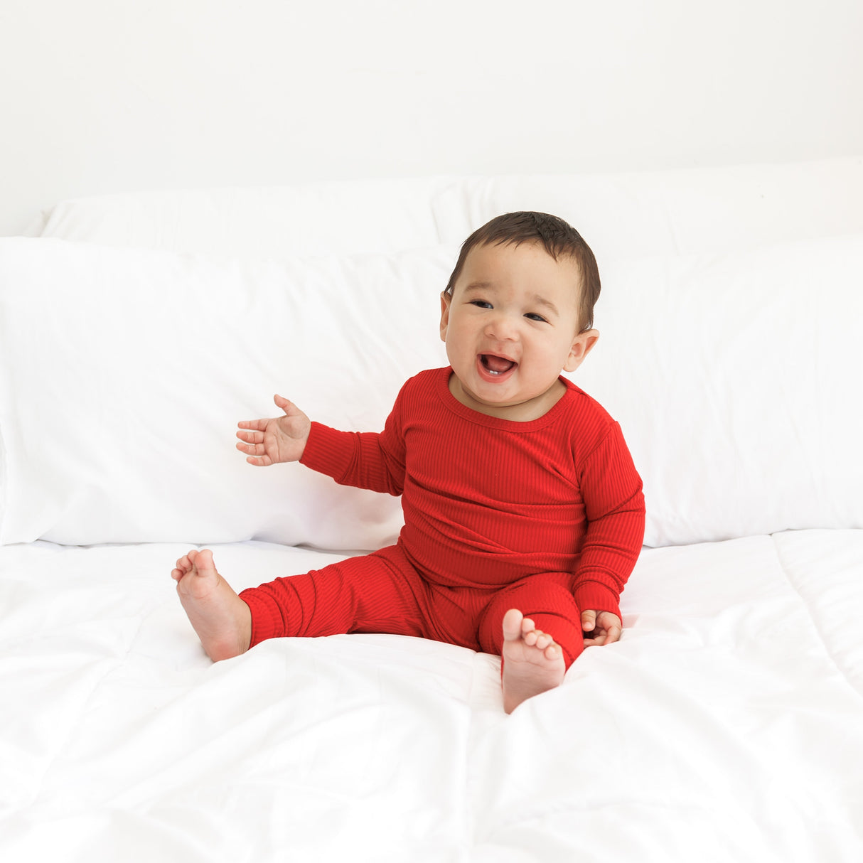 LONG SLEEVE 2 PIECE SETS- Red Ribbed - HoneyBug