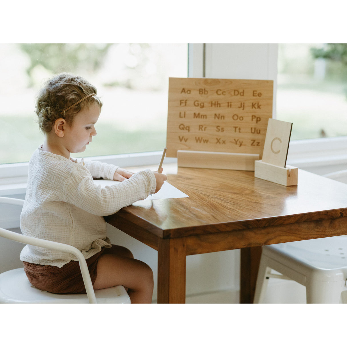 Wooden Alphabet Montessori Board and Tabletop Reference Chart • Modern Sans Serif - HoneyBug
