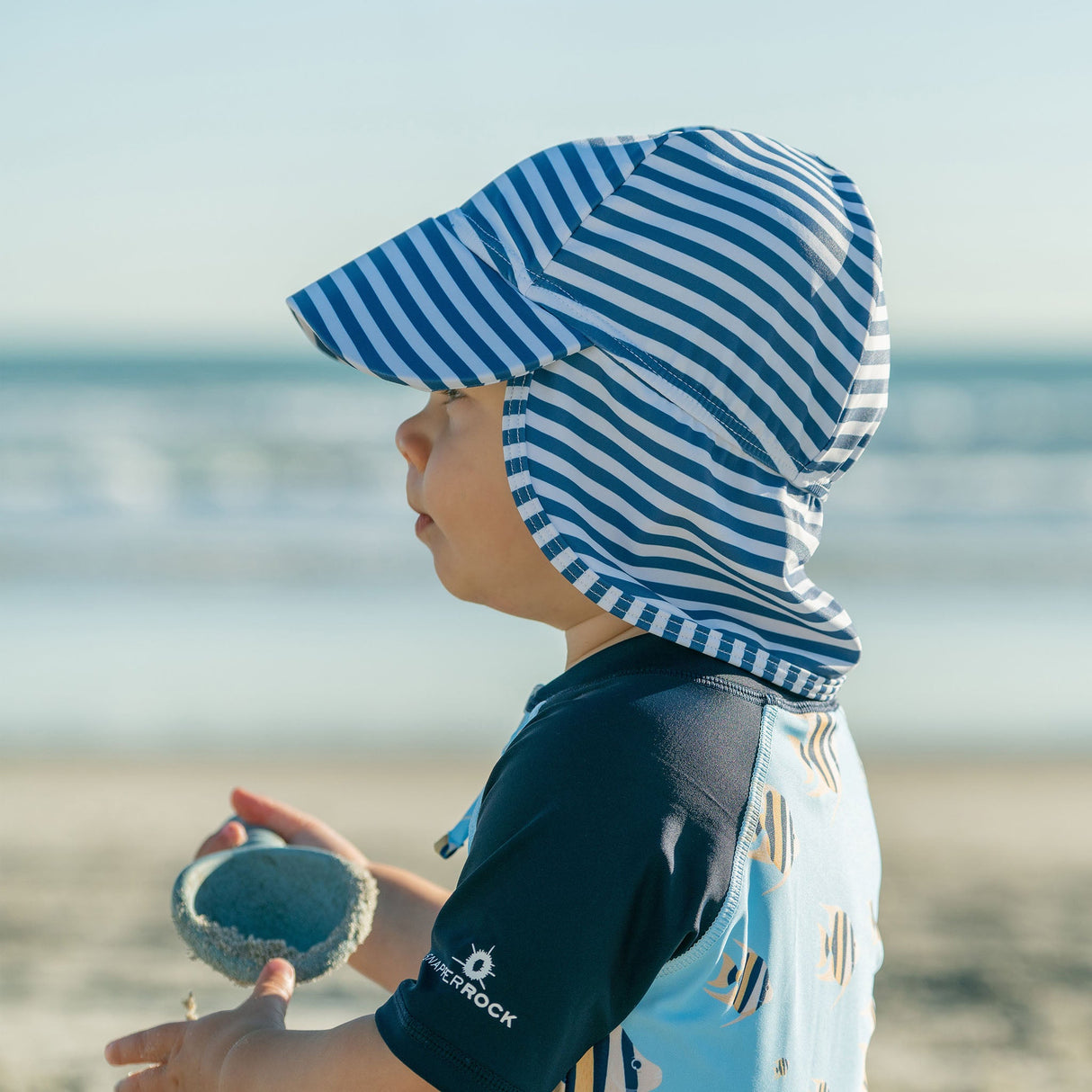 Denim Stripe Floating Flap Hat - HoneyBug