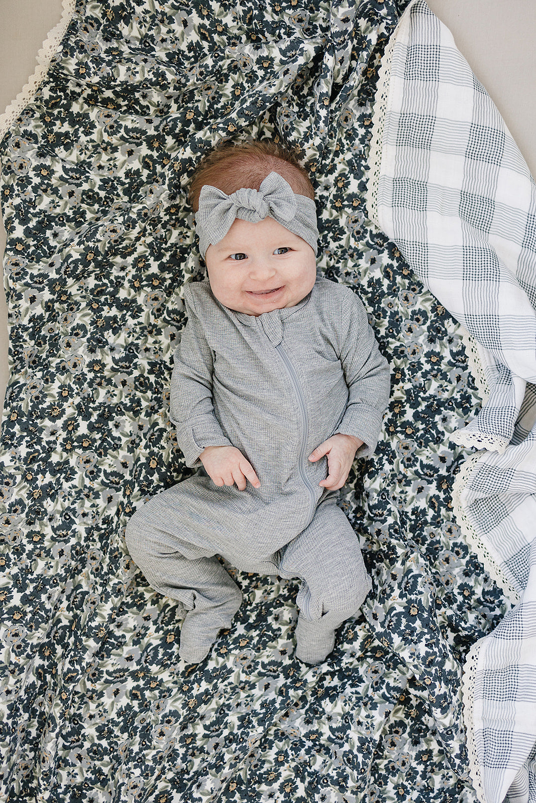 Liberty Floral + Coastal Plaid Lace Muslin Quilt - HoneyBug