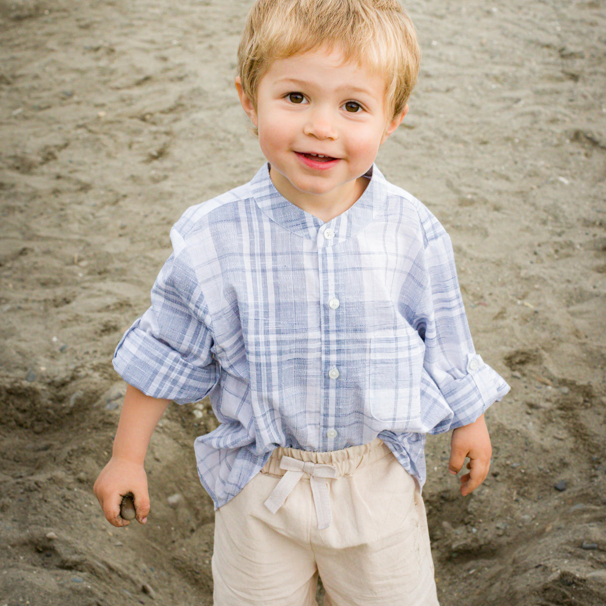 James Shirt - Blue-slub Check - HoneyBug