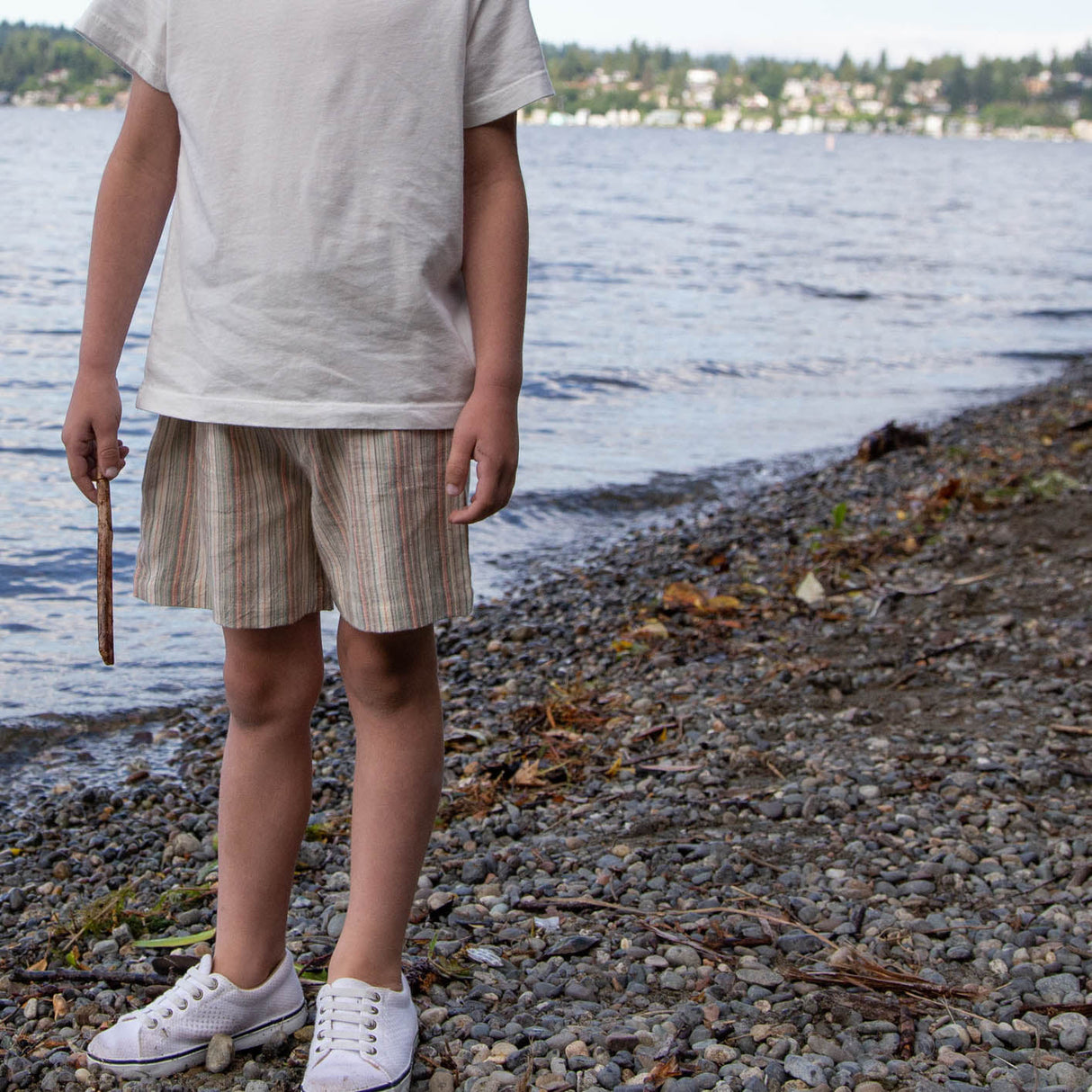 Boys Everyday Cotton Shorts | Mint Green Stripe - HoneyBug