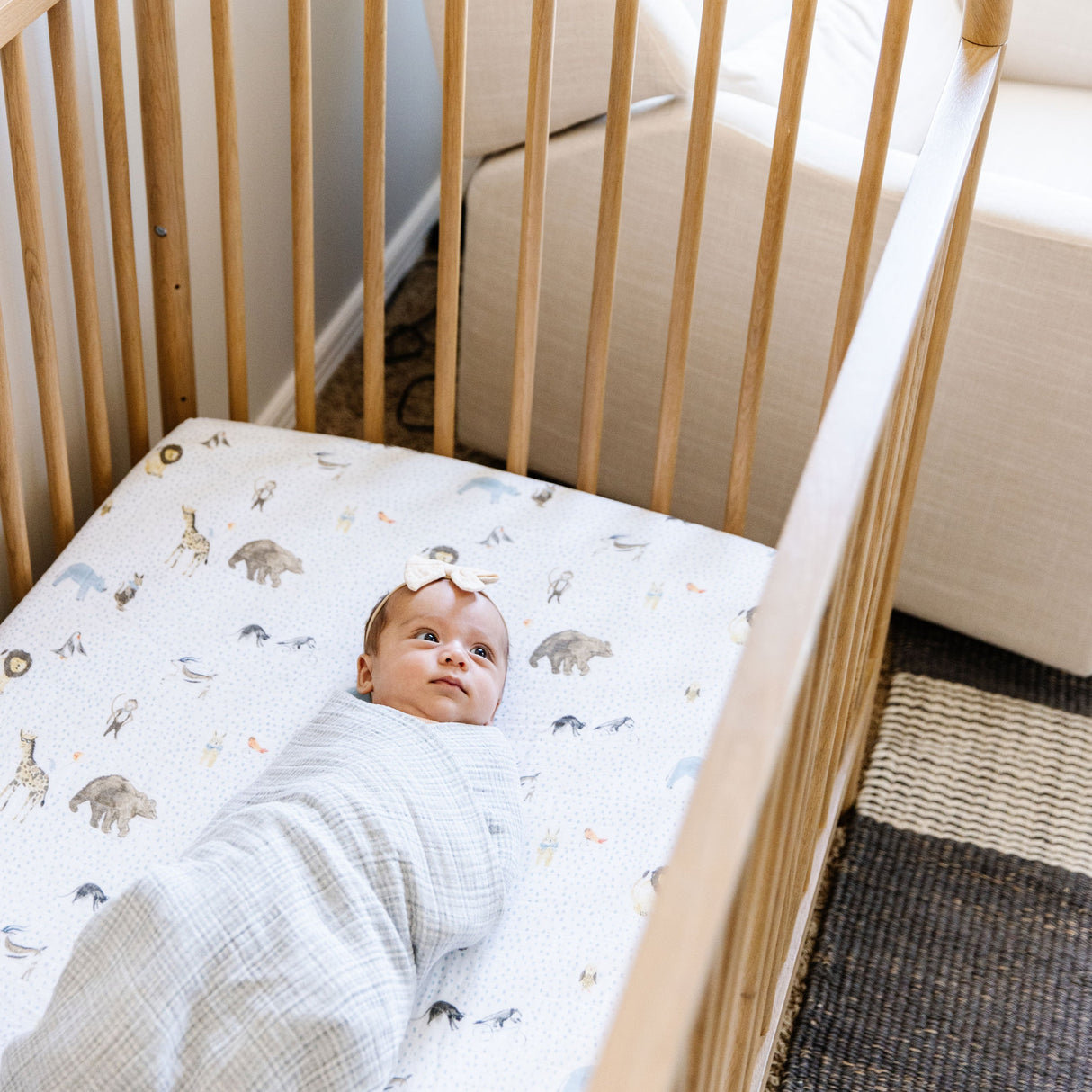 Cotton Muslin Crib Sheet - Party Animals - HoneyBug