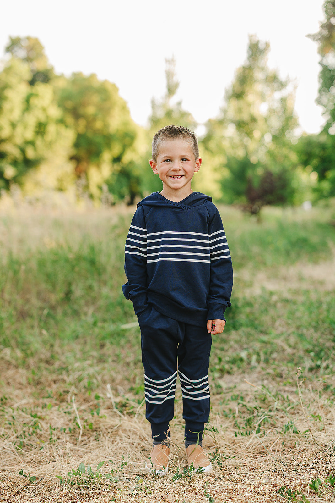 Navy Stripes Hooded French Terry Set - HoneyBug