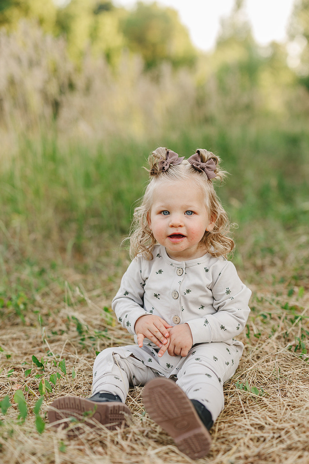 Floral Long Sleeve Button Romper - HoneyBug