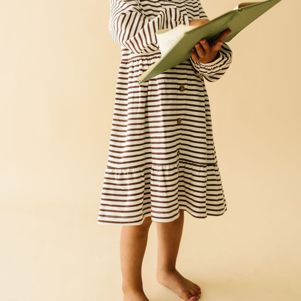 Organic Tiered Dress - Plum Stripes - HoneyBug