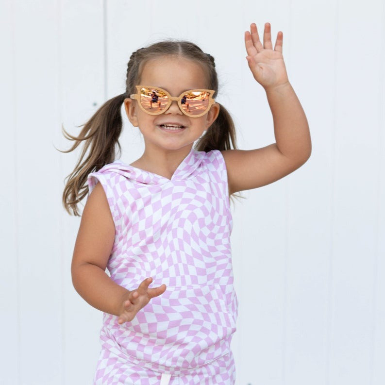 BAMBOO HOODIE TANK- Pink Dizzy Check - HoneyBug