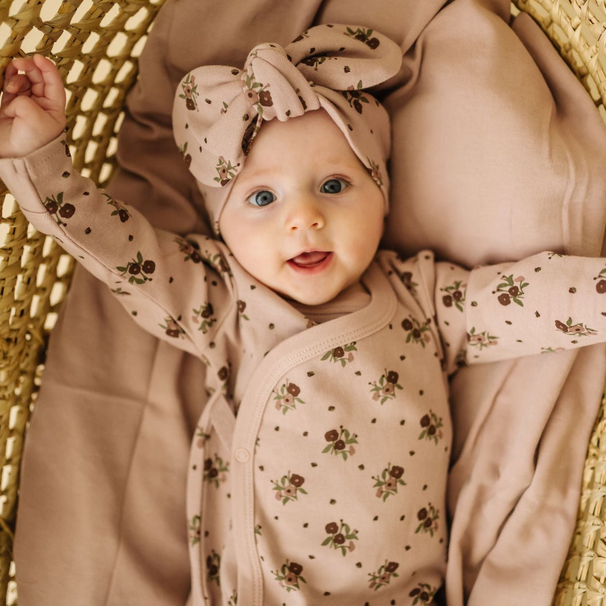 Organic Headwrap - Rose Ditsy - HoneyBug
