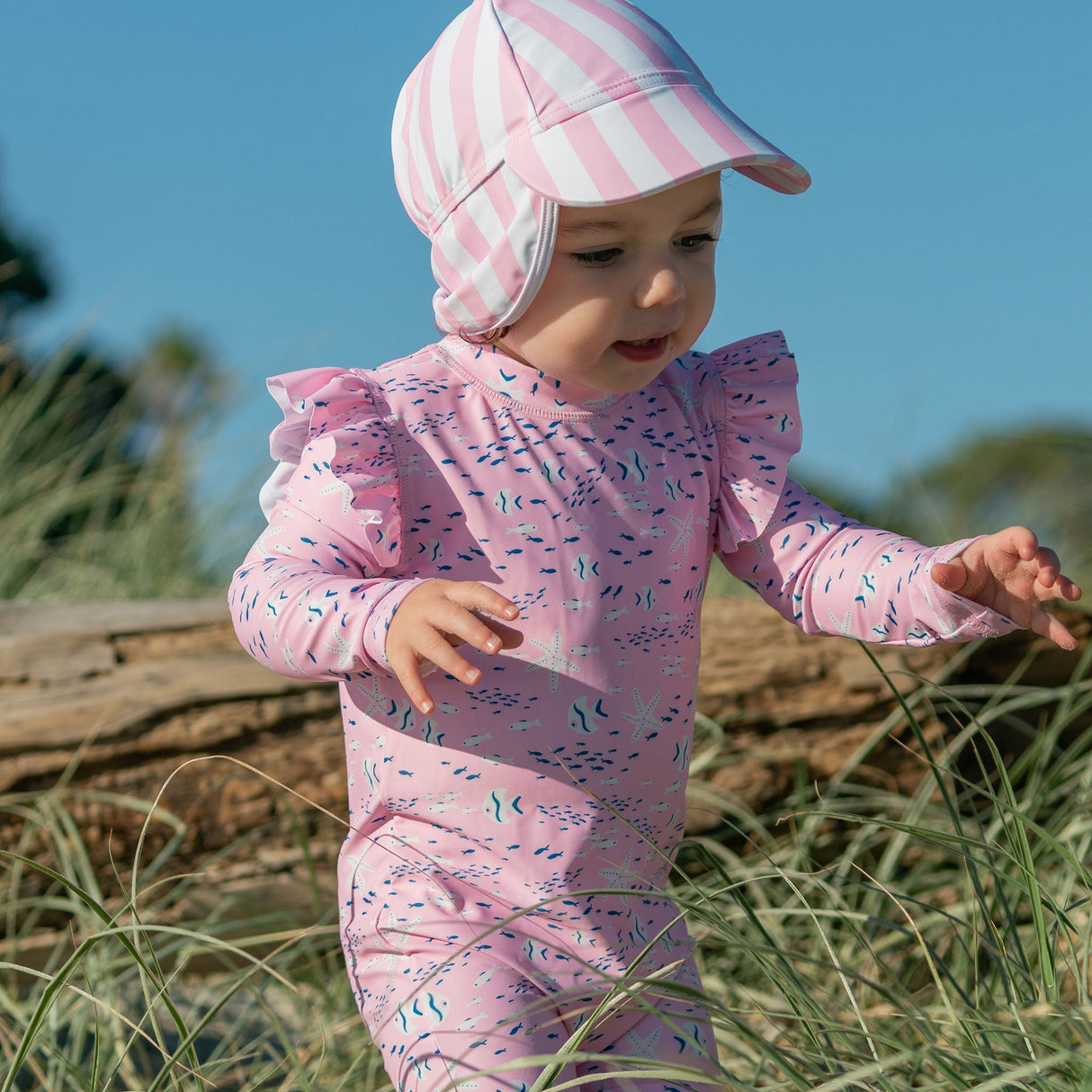 Pink Stripe Floating Flap Hat - HoneyBug