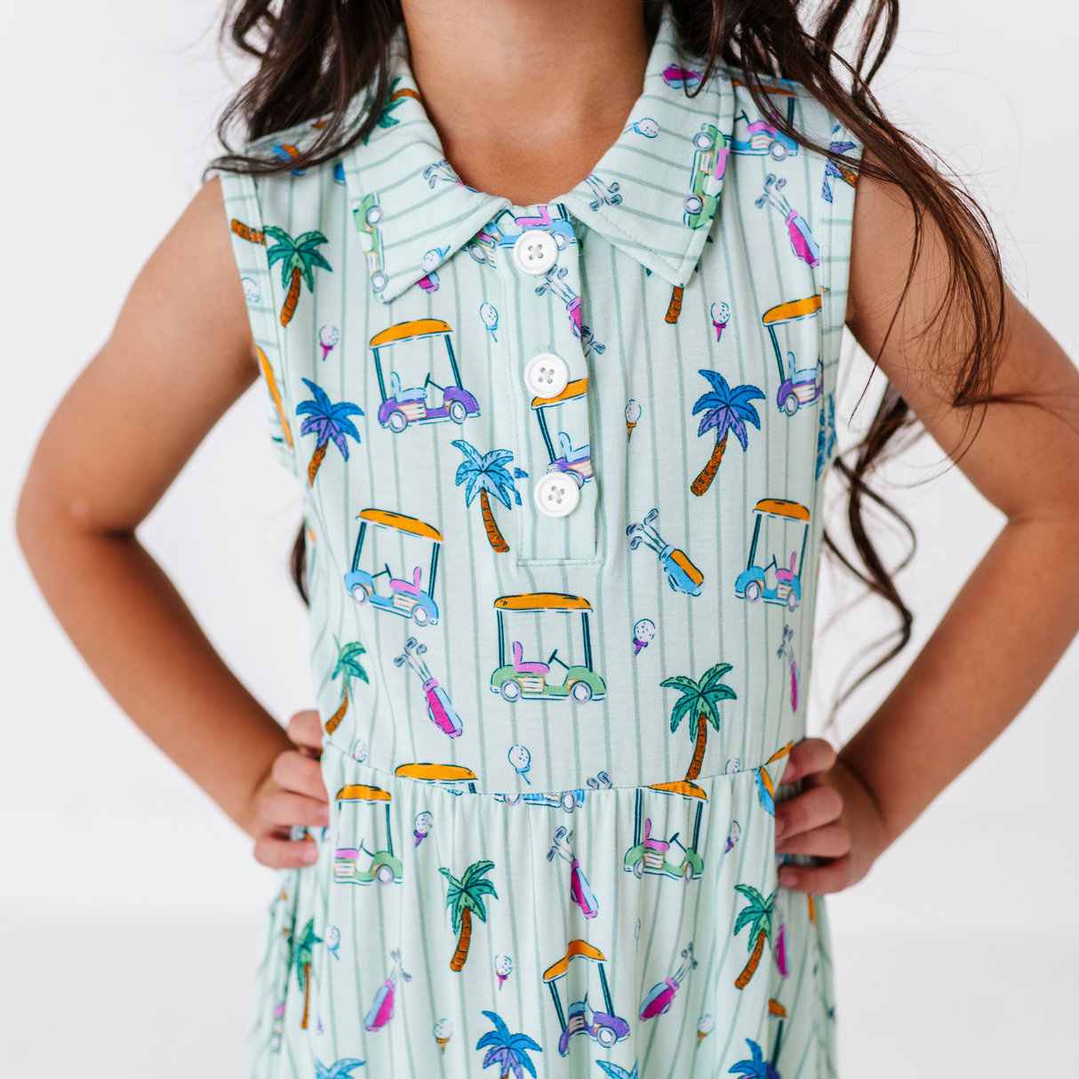 It's Fore O'Clock Somewhere Girls Collared Dress - HoneyBug