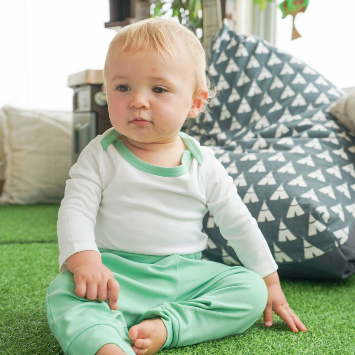 100% Peruvian Pima Cotton Jogger pants in Grass Green - HoneyBug