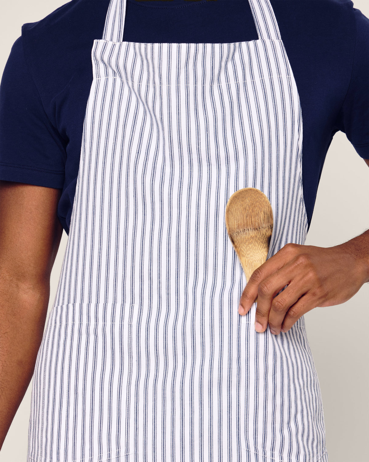 Adult Apron in Navy French Ticking - HoneyBug