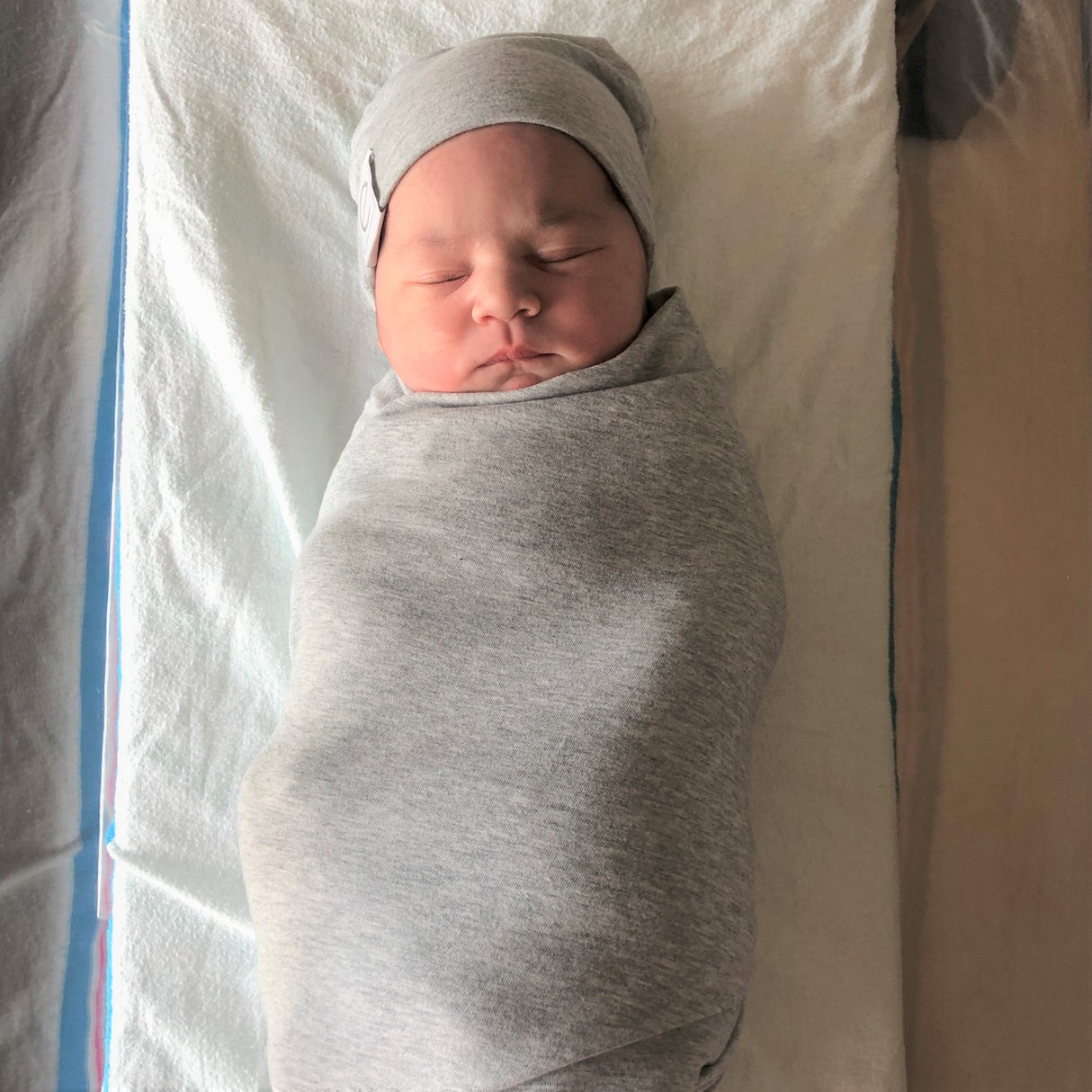 Jersey Knit Cotton Swaddle Blanket and Beanie Gift Set - Heather Grey - HoneyBug