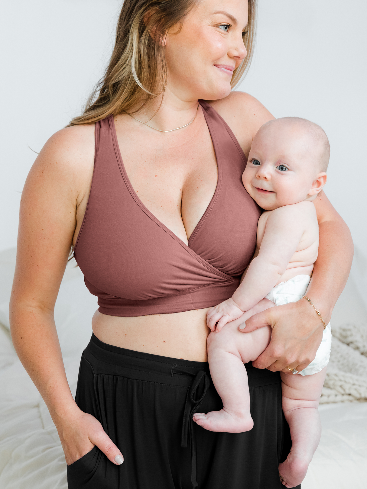 French Terry Racerback Nursing & Sleep Bra | Redwood - HoneyBug