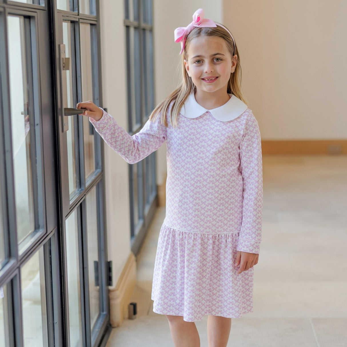 Lillian Girls' Dress - Pretty Pink Bows - HoneyBug
