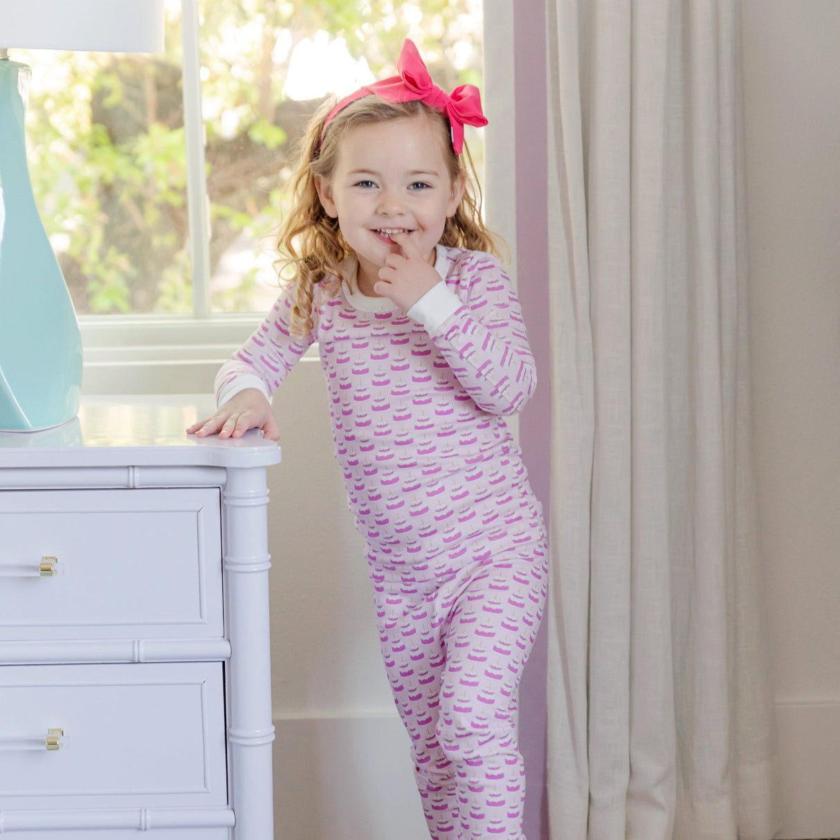 Ava Girls' Pajama Pant Set - Birthday Cake Pink - HoneyBug
