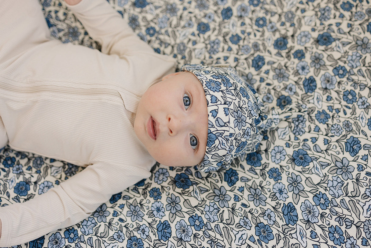 Bluebell Pointelle Bamboo Newborn Knot Hat - HoneyBug