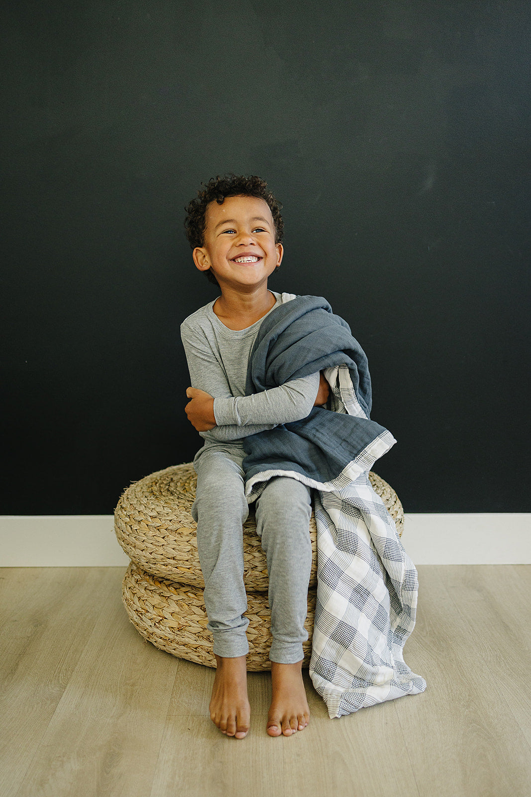Coastal Plaid + Navy Muslin Quilt - HoneyBug