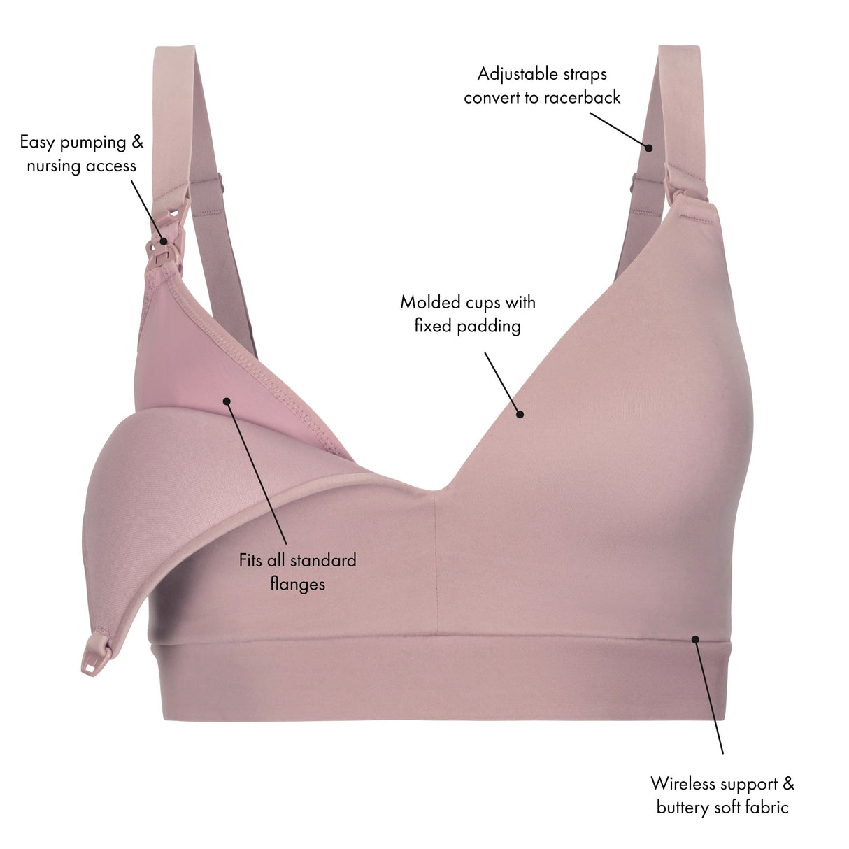 Minimalist Hands-Free Pumping & Nursing Plunge Bra | Black - HoneyBug