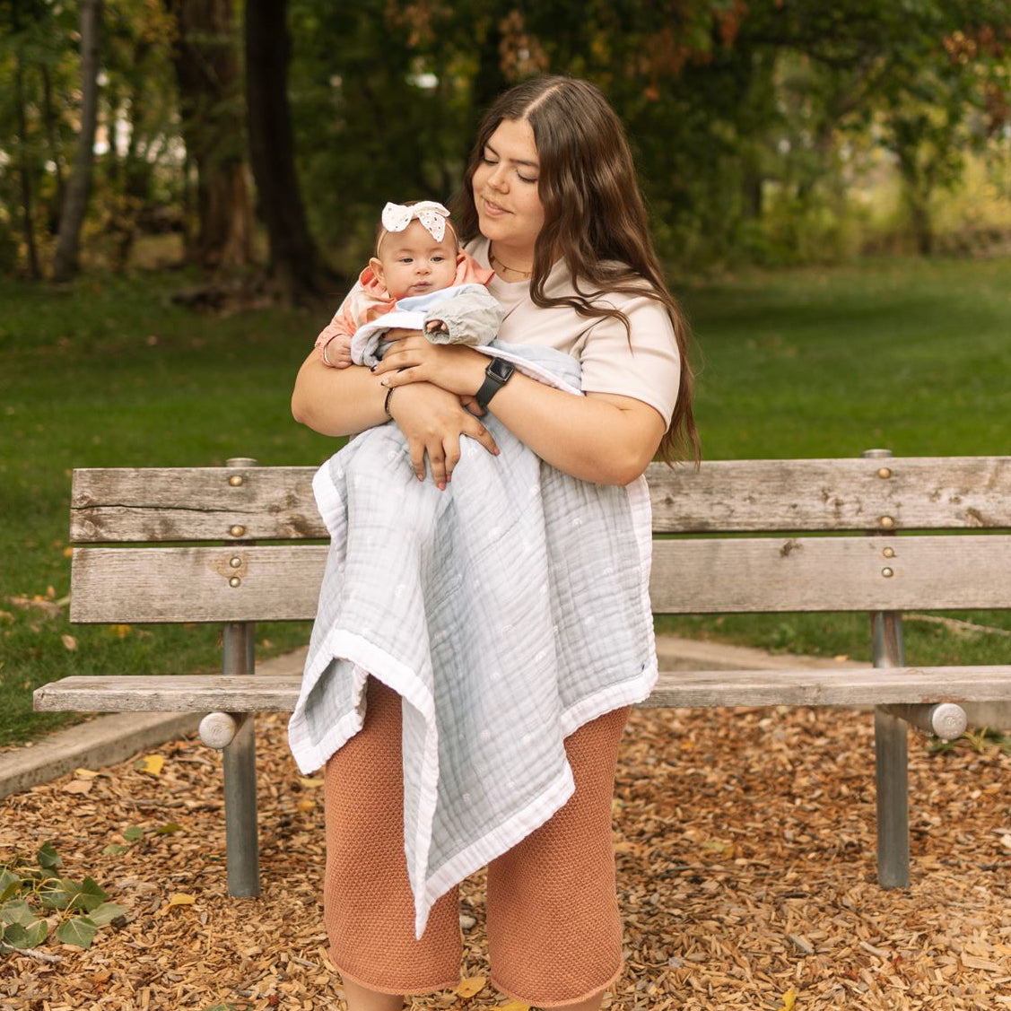 Cotton Muslin Baby Quilt - Blue Rainbow - HoneyBug