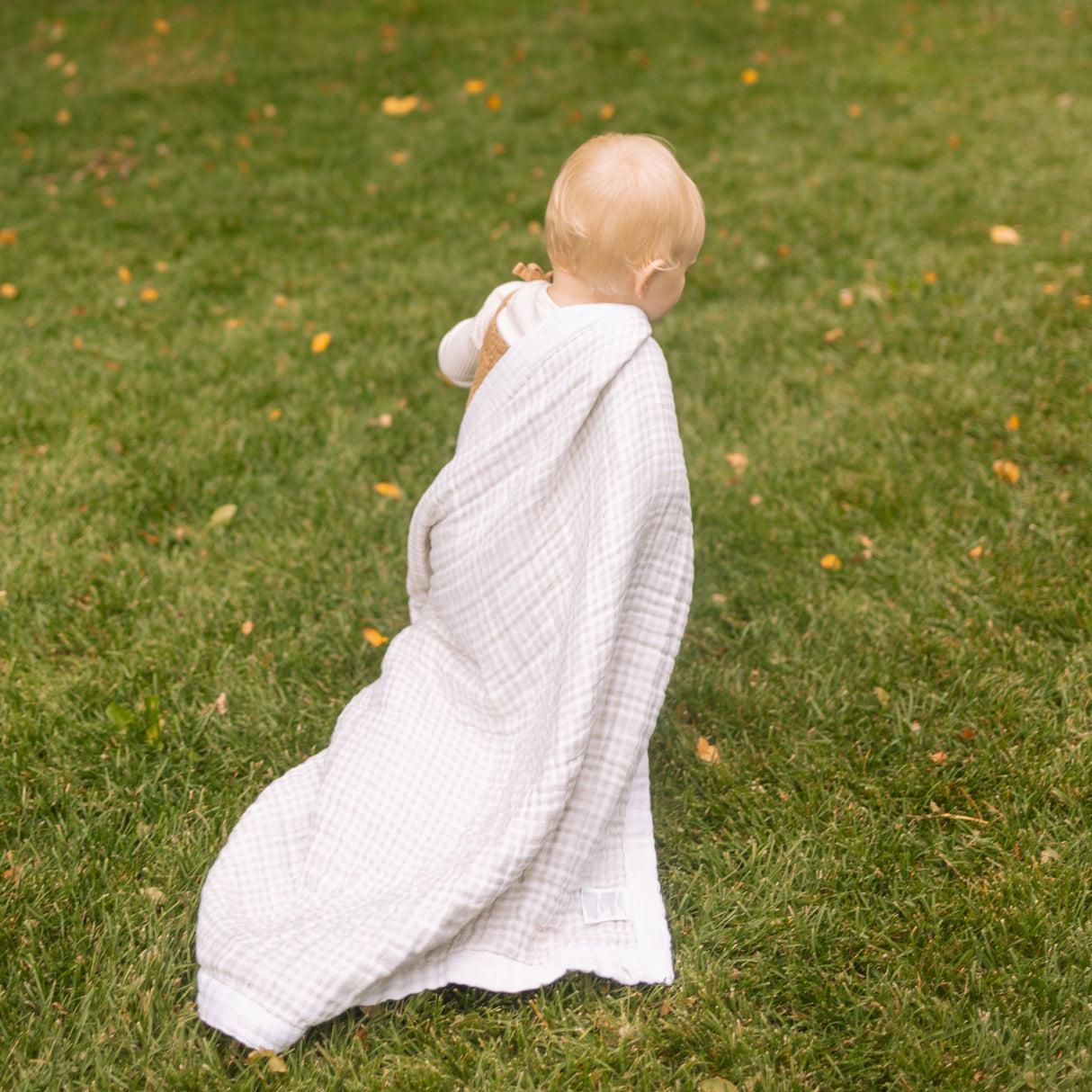 Cotton Muslin Baby Quilt - Tan Gingham - HoneyBug