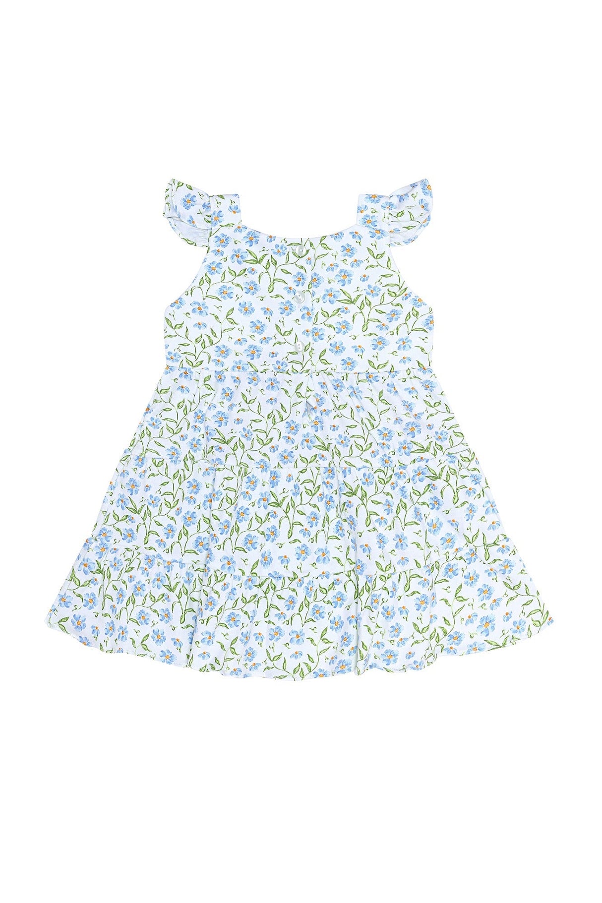 Blue Vines Print Ruffle Dress - HoneyBug