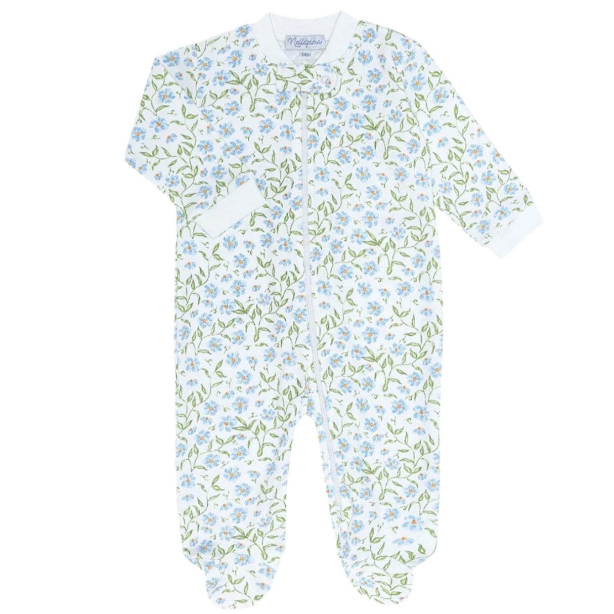 Blue Vines Print Zipper Footie - HoneyBug