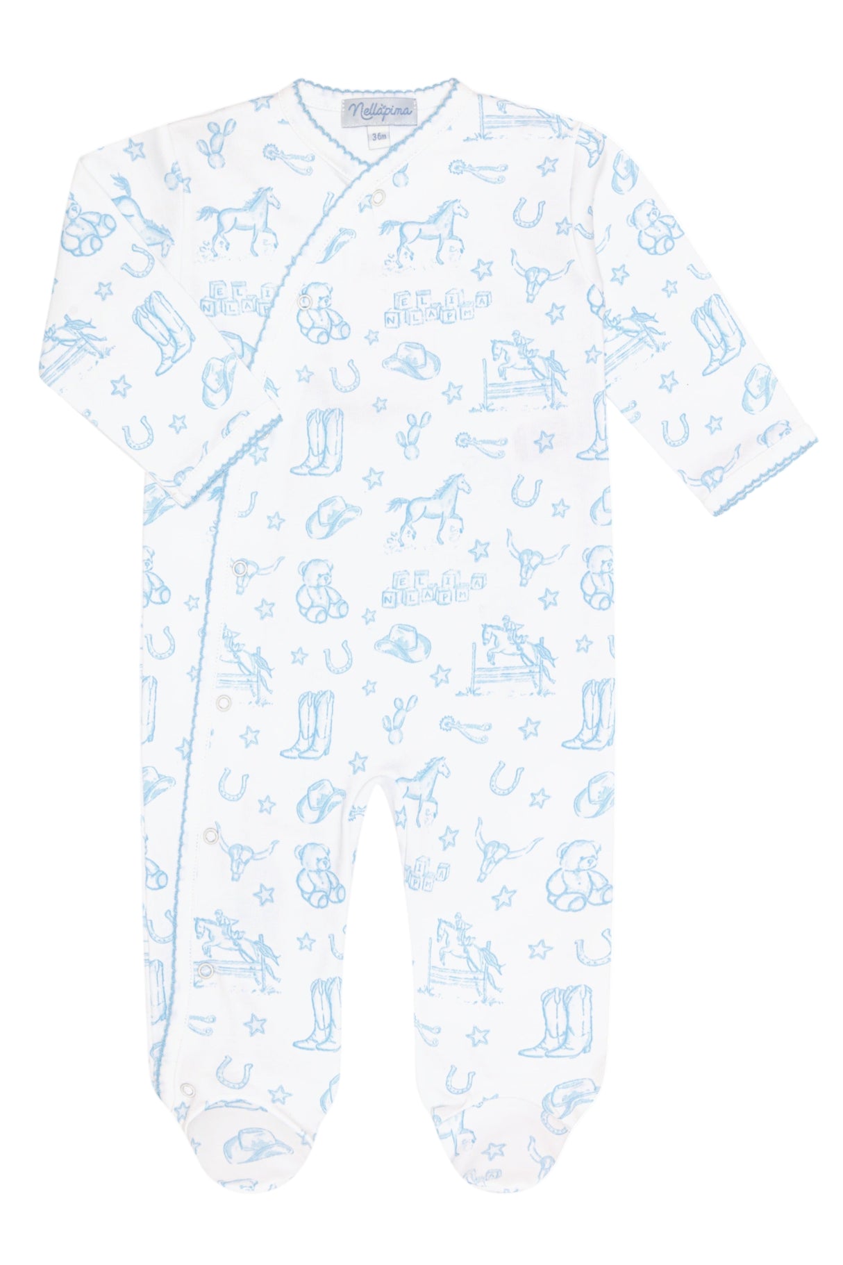 Blue Lone Star Toile Print Crossover Footie - HoneyBug