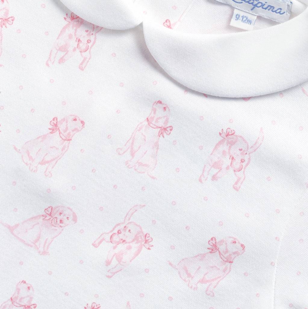 Pink Puppy Love Print Romper Long Sleeve