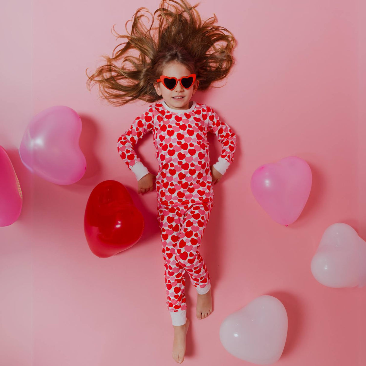 Organic Kids Pajamas - Red & Pink Hearts