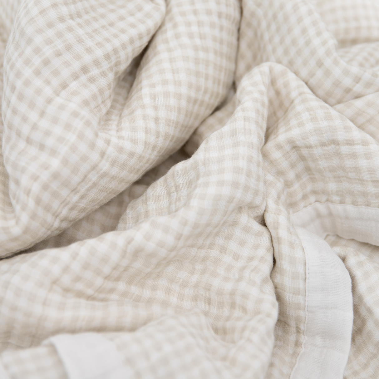 Cotton Muslin Baby Quilt - Tan Gingham - HoneyBug
