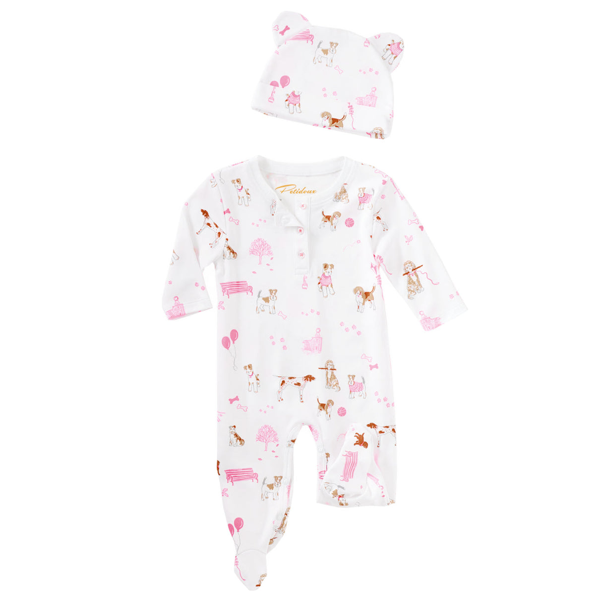 Pink Pawprints in the Park Onesie + Hat