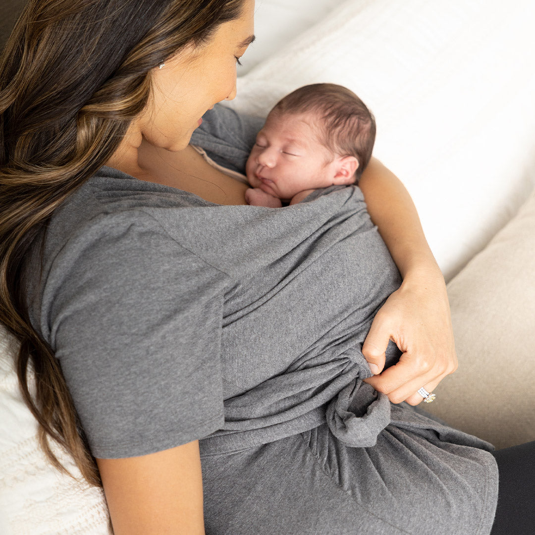 Organic Cotton Skin to Skin Wrap Top | Charcoal Grey Heather - HoneyBug
