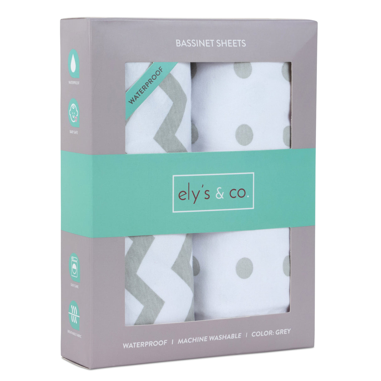 Waterproof Bassinet Sheet Set - Grey Chevron & Polka Dot - HoneyBug