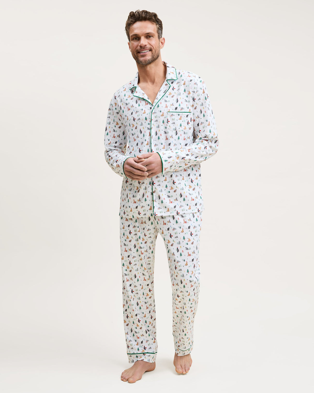 Men's Pima Pajama Set in Merry Meow - HoneyBug