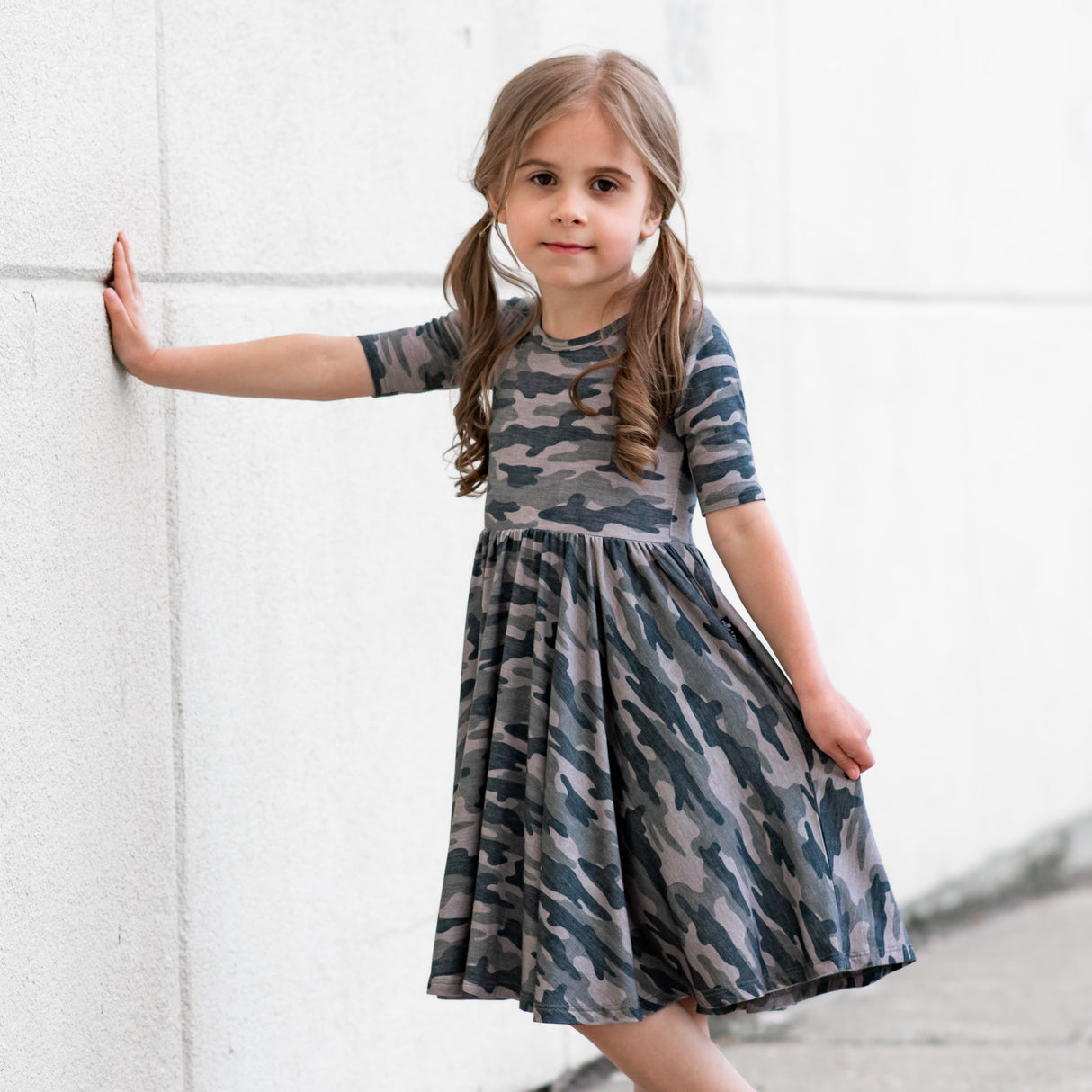 MID SLEEVE BAMBOO DRESS- Chris Camo - HoneyBug