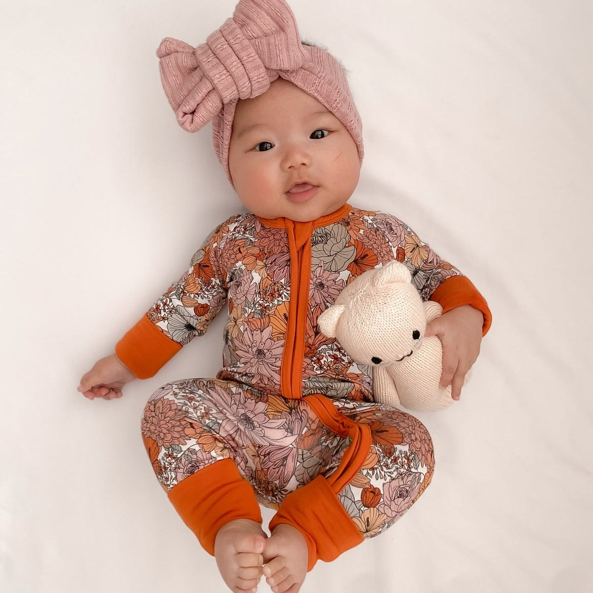 Zip Romper - Neutral Floral - HoneyBug