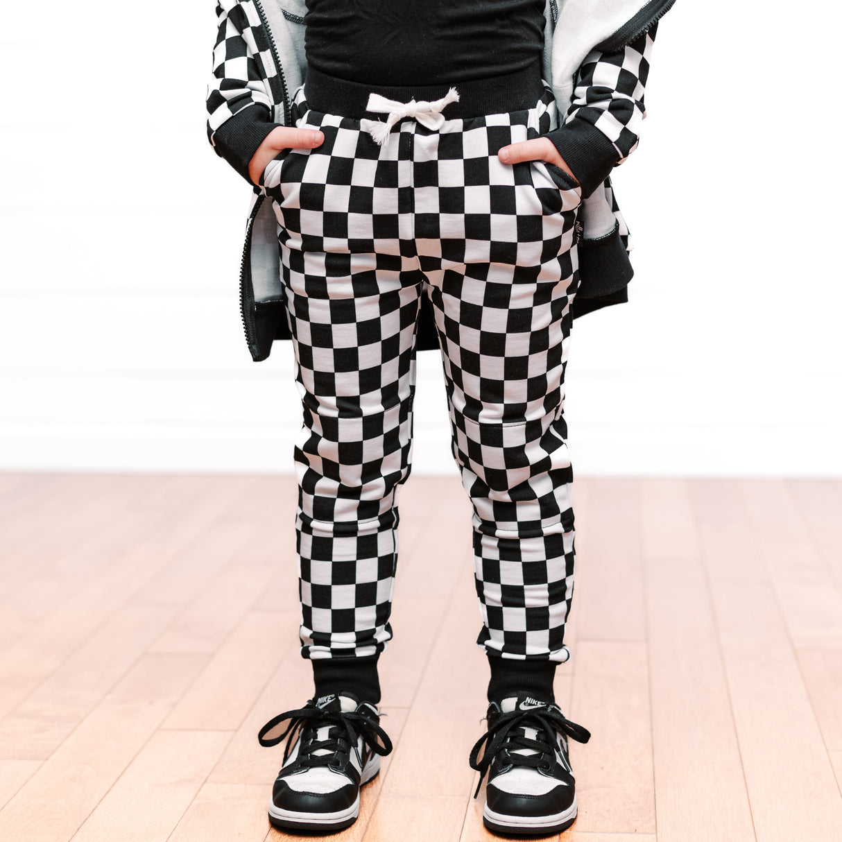 JOGGERS- B+W Check Bamboo French Terry - HoneyBug