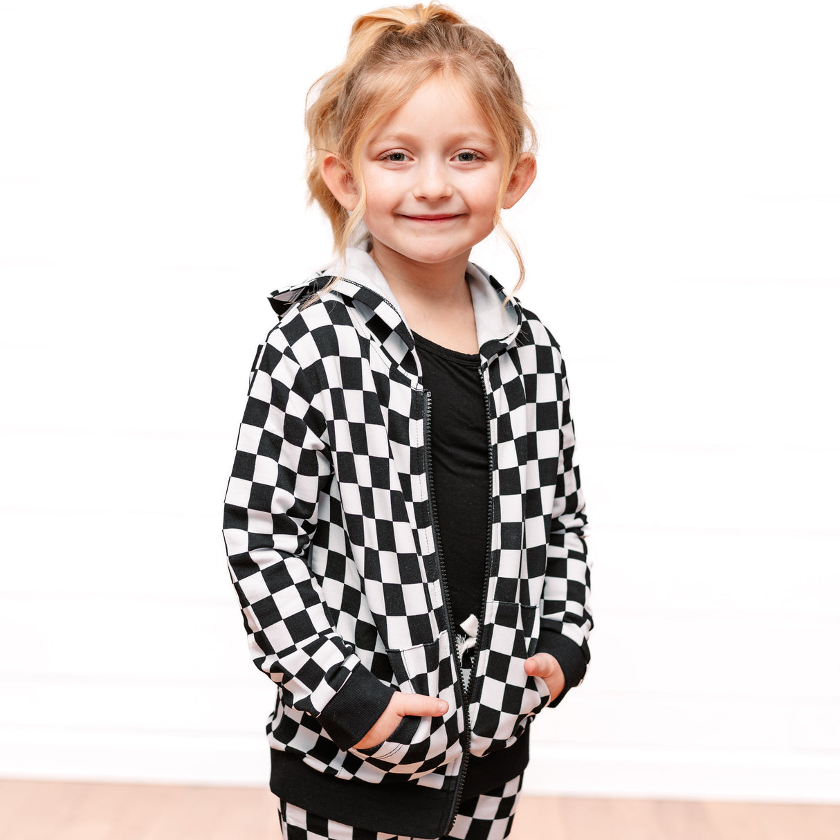 ZIP HOODIE- B+W Check Bamboo French Terry - HoneyBug