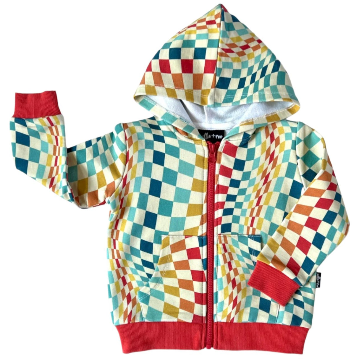 ZIP HOODIE- Groovy Check Bamboo French Terry - HoneyBug
