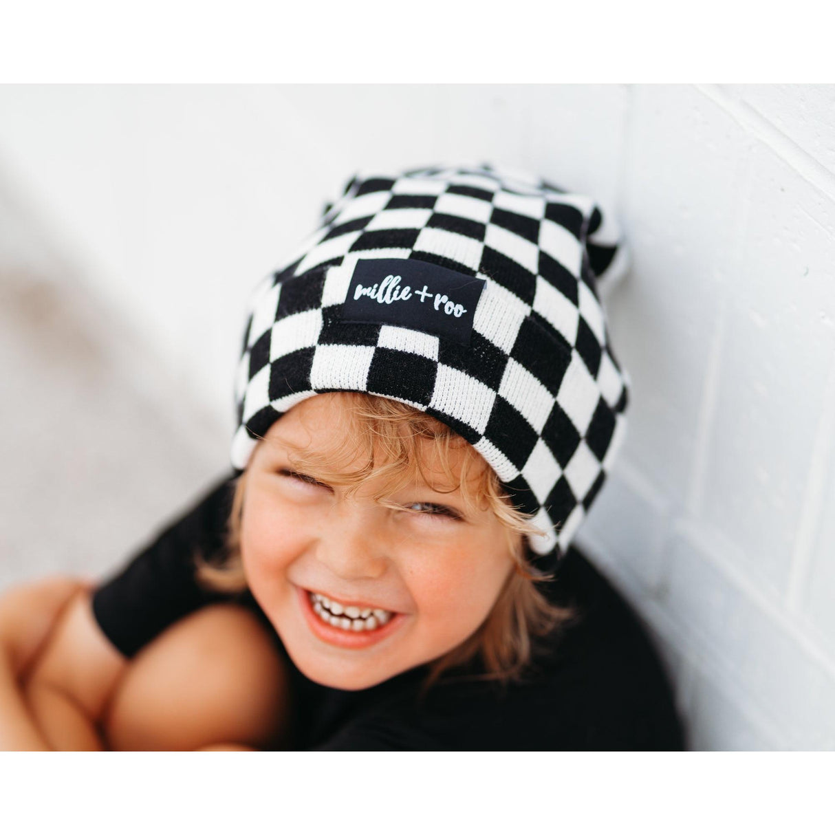 BAMBOO CUFF BEANIE- B+W Check - HoneyBug