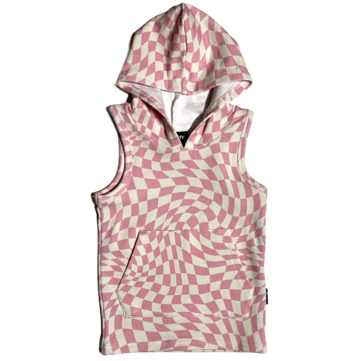 BAMBOO HOODIE TANK- Pink Dizzy Check - HoneyBug