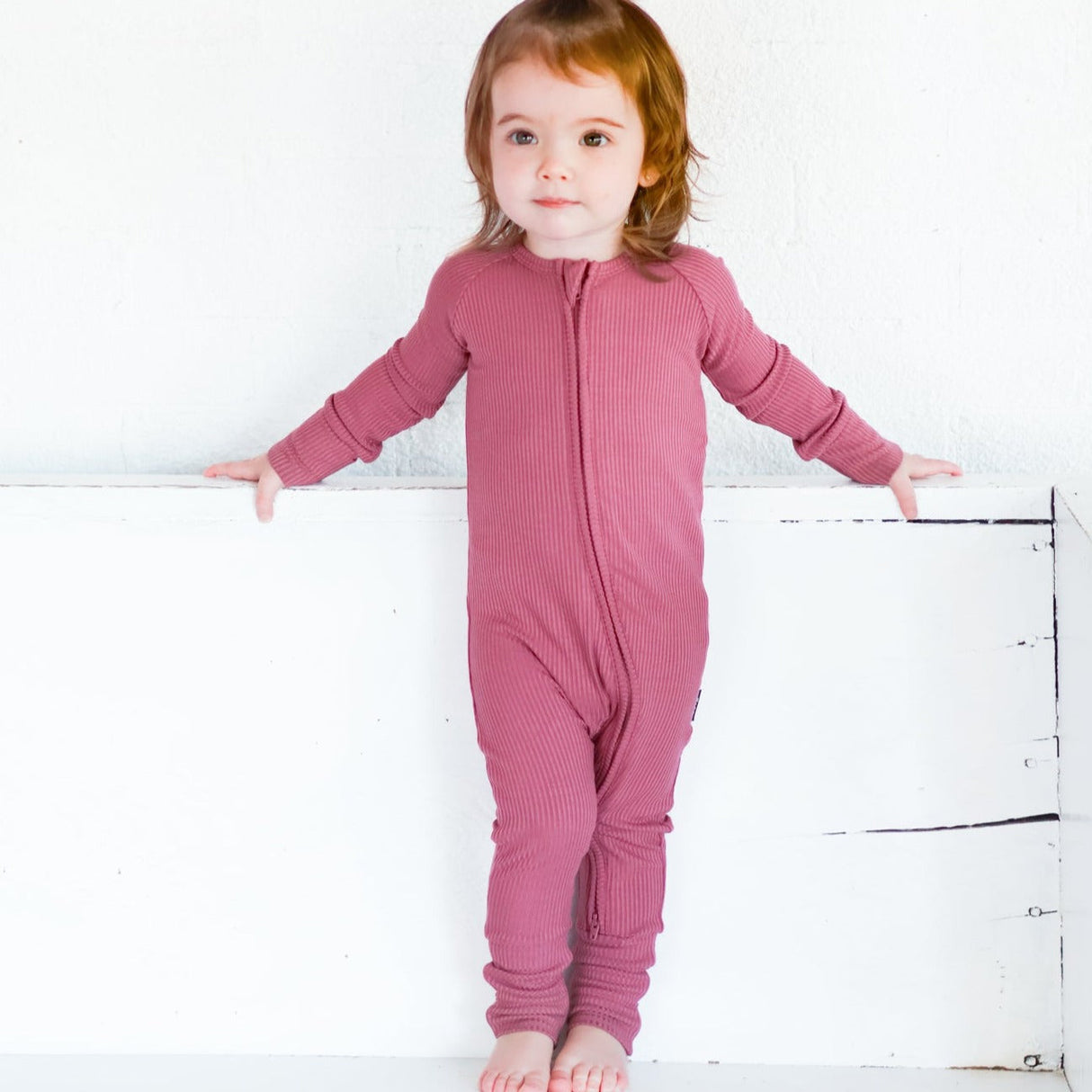 Zip Romper - Mauve Ribbed - HoneyBug