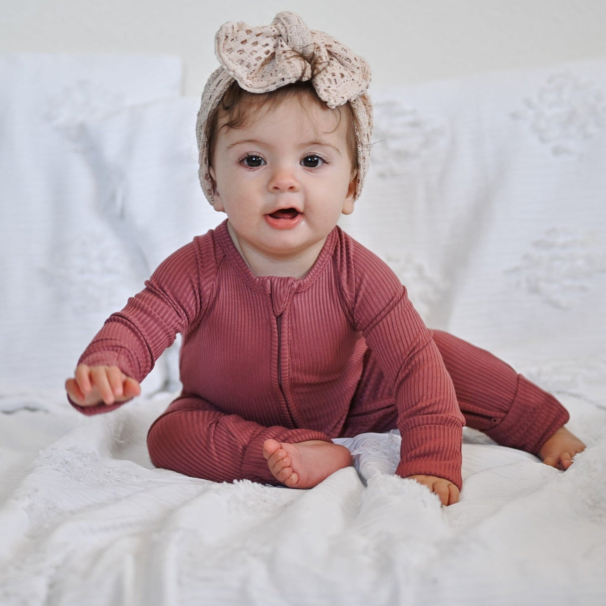 Zip Romper - Mauve Ribbed - HoneyBug