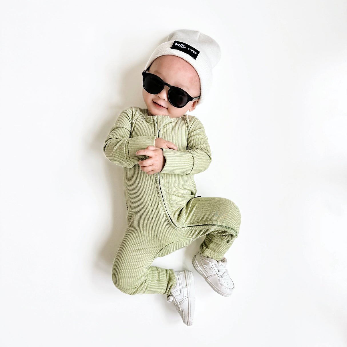 ZIP ROMPER - Pistachio Ribbed - HoneyBug