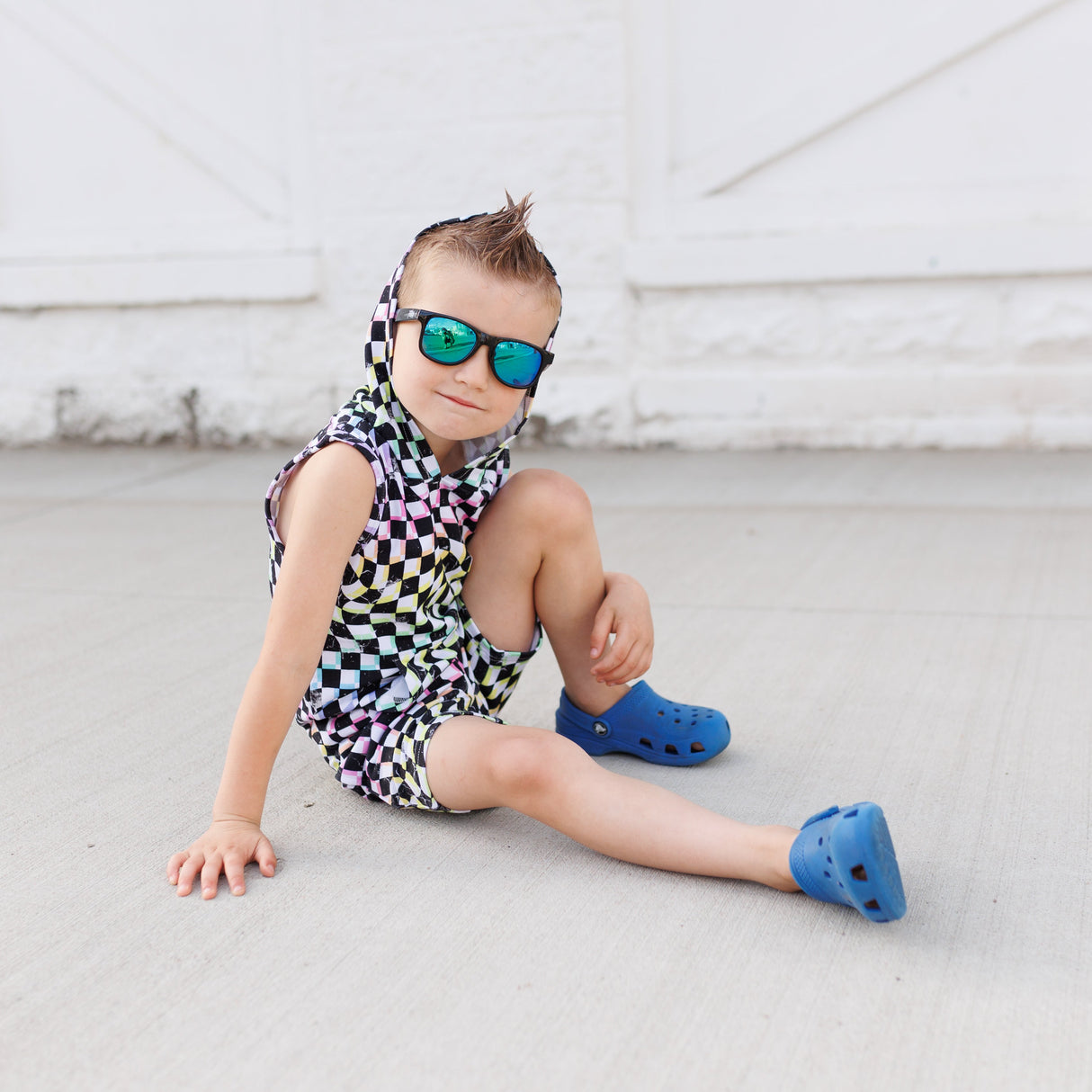 BAMBOO JOGGER SHORTS- Neon Dizzy Check - HoneyBug