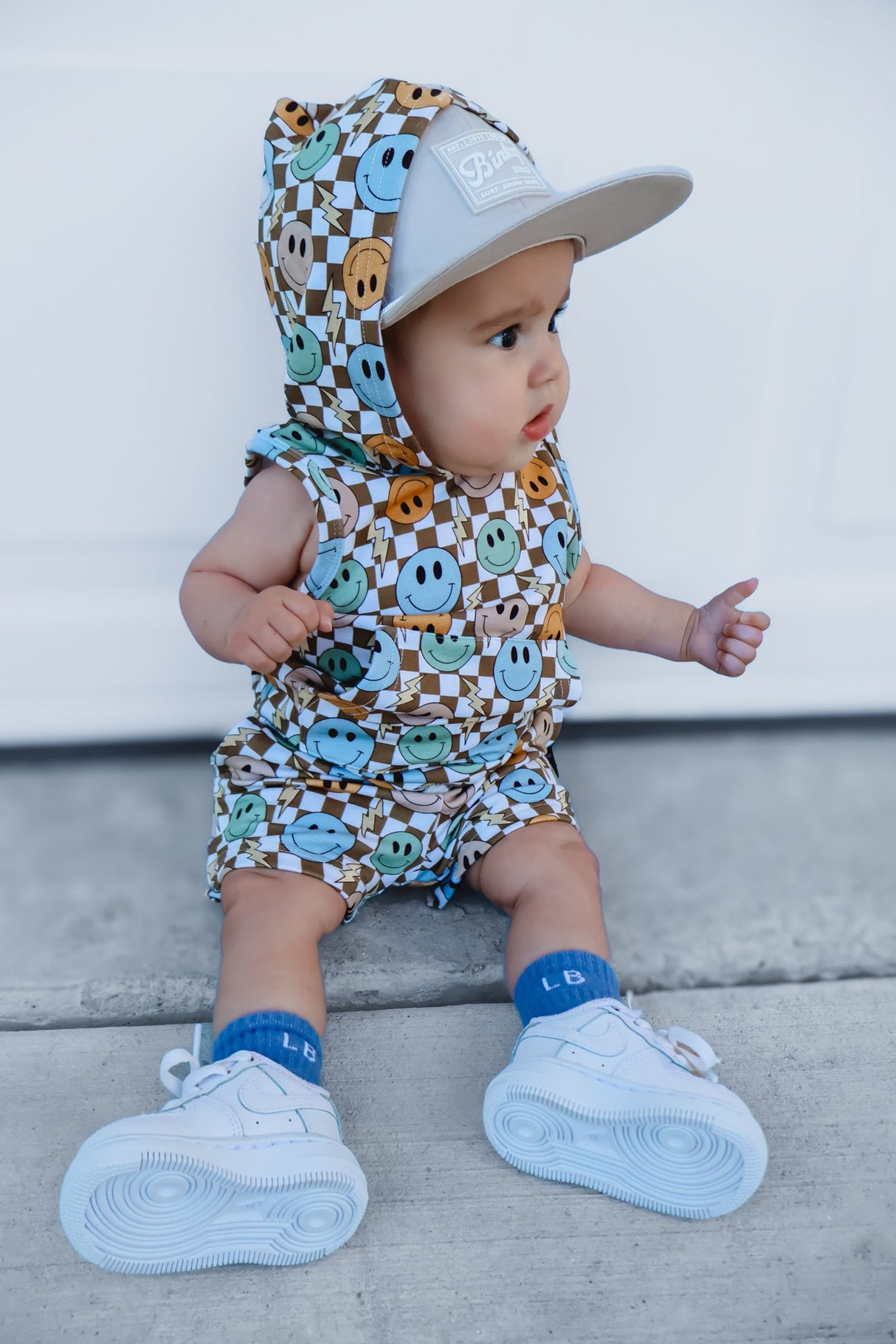 BAMBOO HOODIE TANK- Beige Happy Smiles - HoneyBug