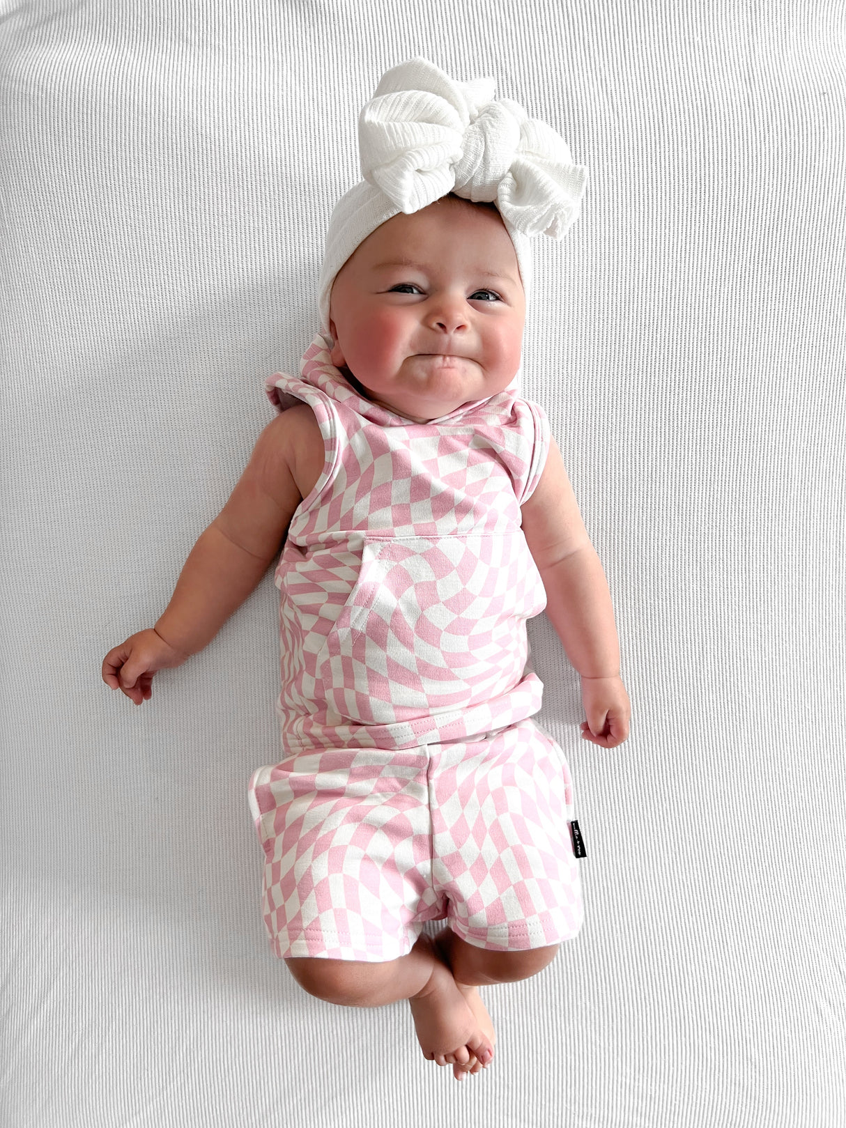 BAMBOO JOGGER SHORTS- Pink Dizzy Check - HoneyBug