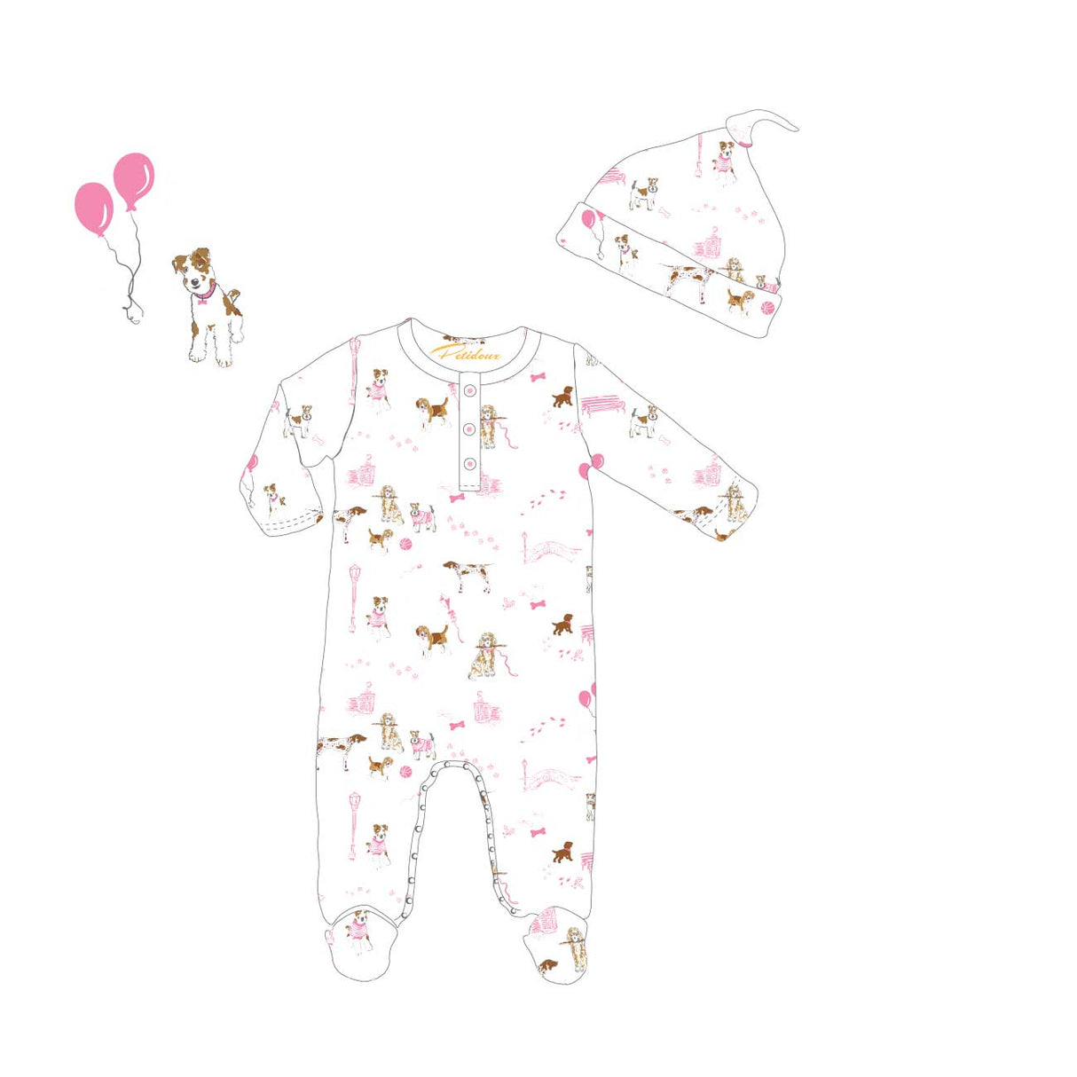 Pink Pawprints in the Park Onesie + Hat
