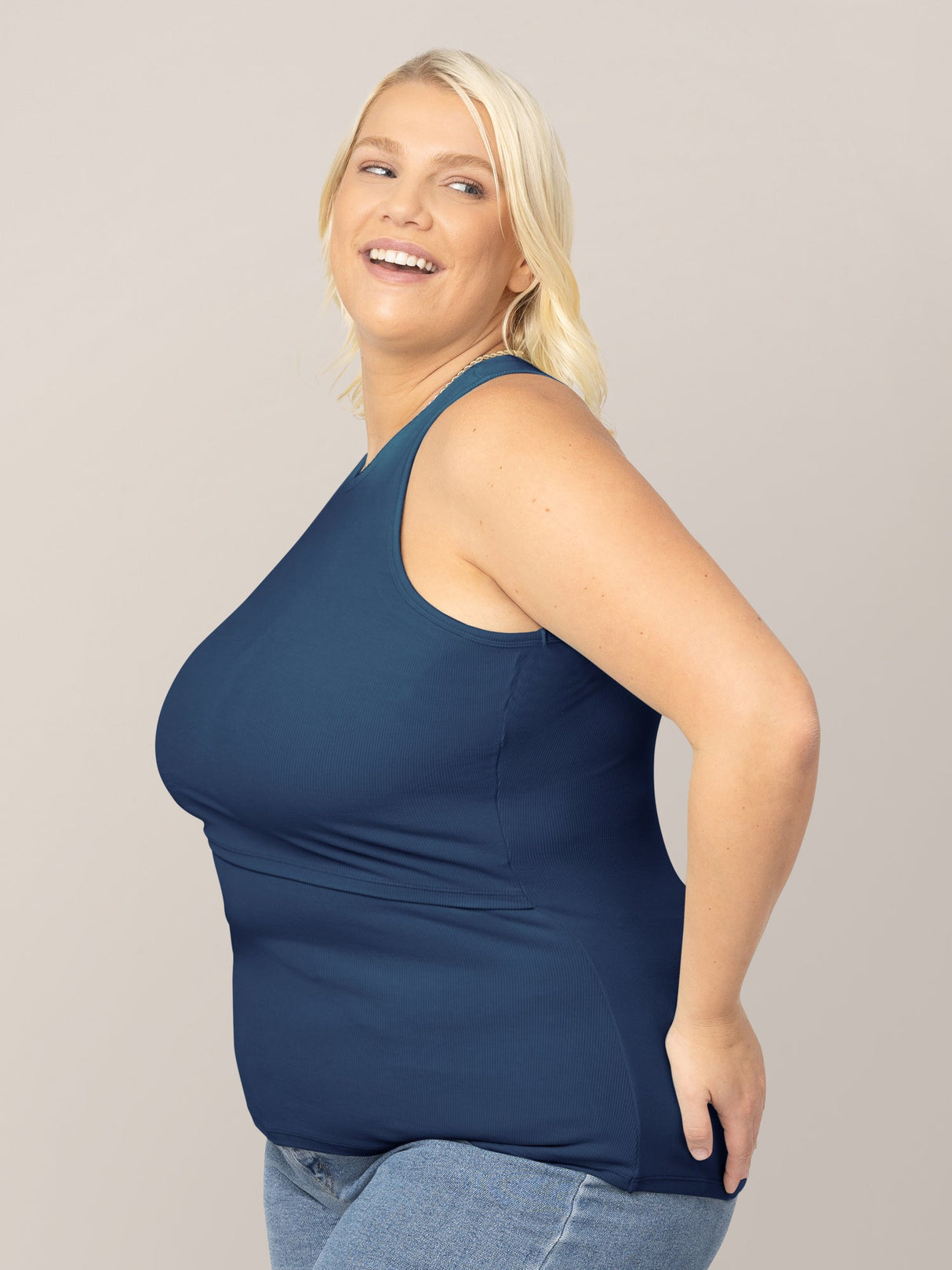 Ribbed Bamboo Racerback Nursing Tank | Navy - HoneyBug